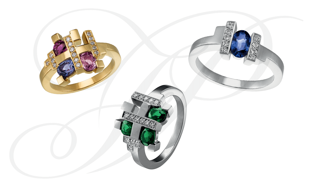 FLORENTIN POYET JOAILLIER Collection BUILDING - Collection de bague en or et diamants accompagnées de pierres précieuses et pierres fines à Villefranche sur Saône