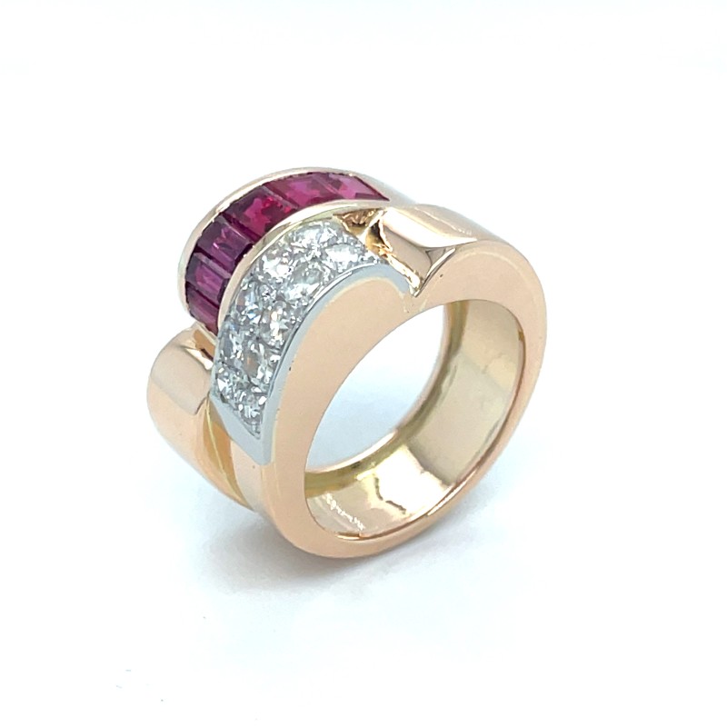 remise en état d’une bague ancienne type « Tank » or rubis et diamants