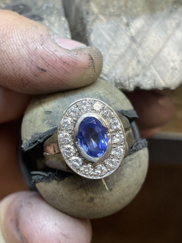 bague fiancaille saphir bleu or blanc made in France