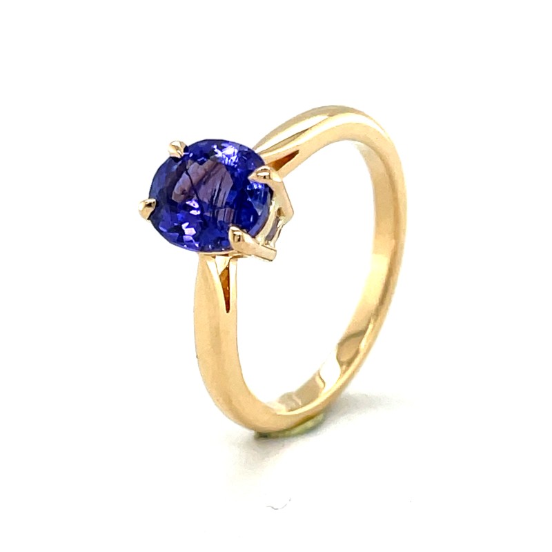 bague Tanzanite or jaune serti griffes 