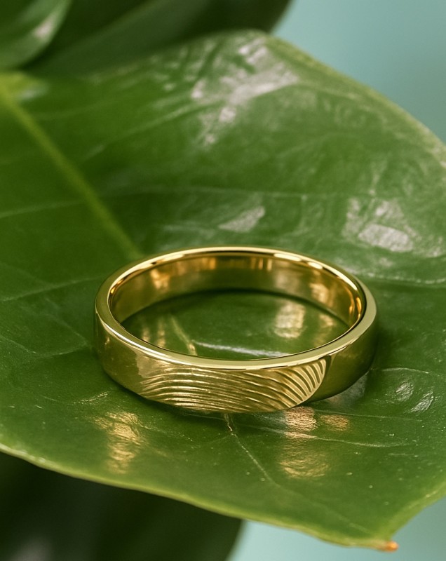 Création d’une alliance avec empreinte de doigt, fabriquée sur mesure dans notre bijouterie proche de Lyon