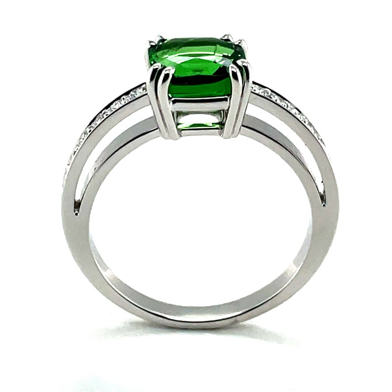 Bague or blanc pierre verte