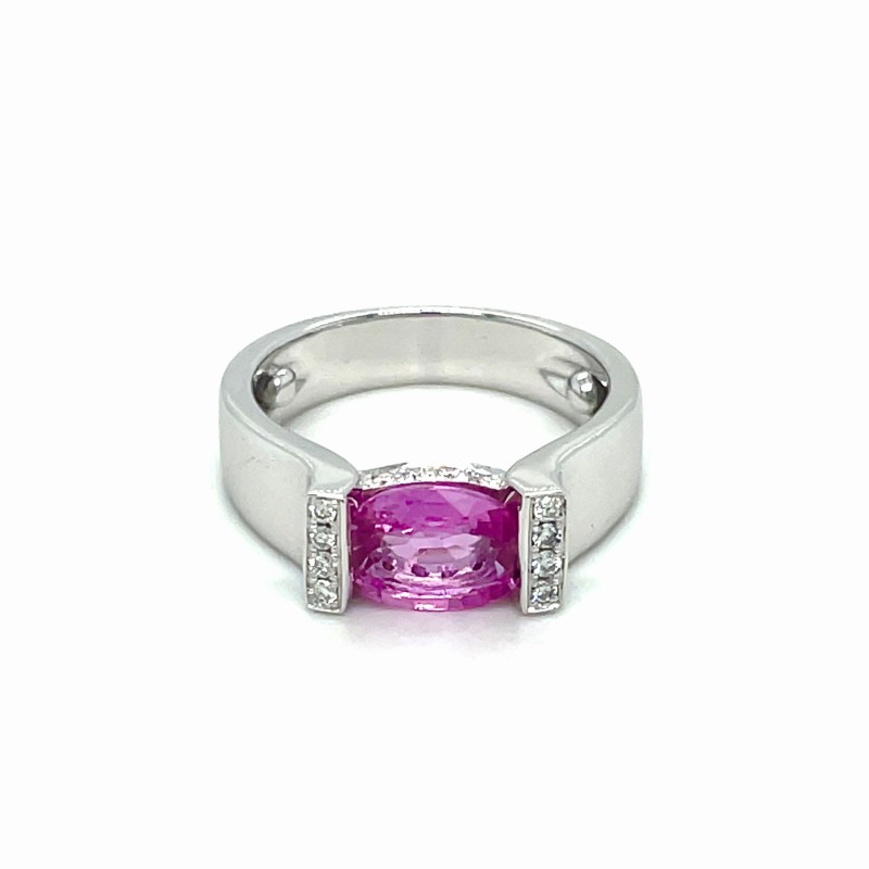 Remise en état d’une bague or blanc saphir rose et diamants 