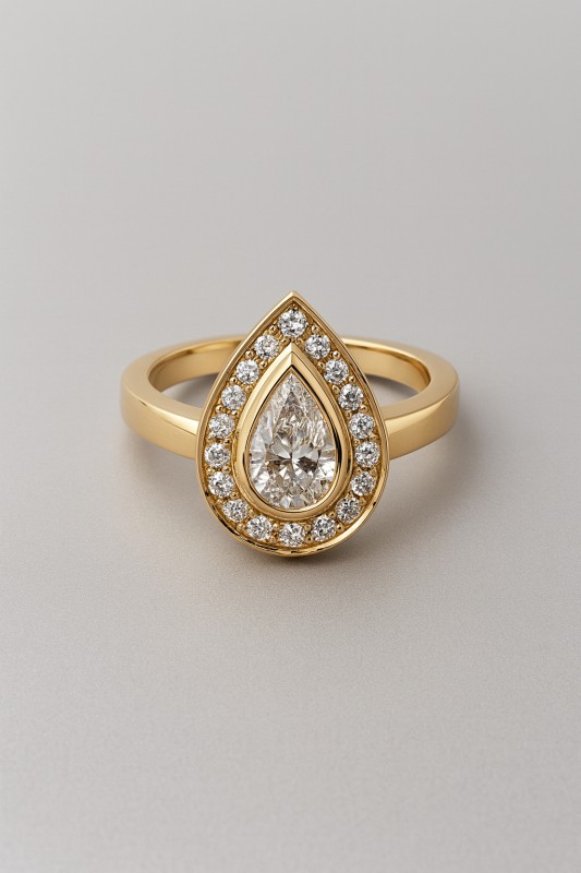 Bague en or jaune et diamant Poire à Villefranche sur Saône