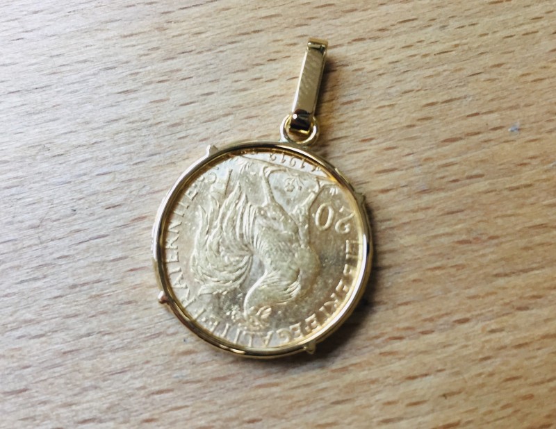Pendentif pour pièce 20 Francs en Or, montage Florentin POYET Joaillier