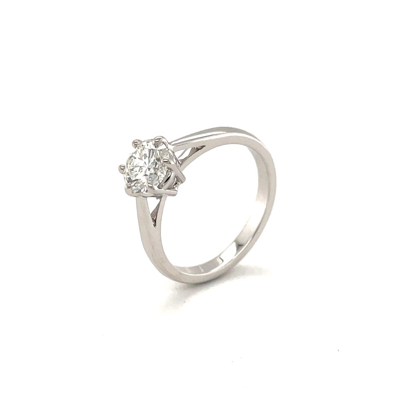 Bague de fiançailles à Lyon en or blanc et diamant de plus d’1 carat avec 6 griffes dans votre bijouterie près de Neuville-sur-Saône (69)