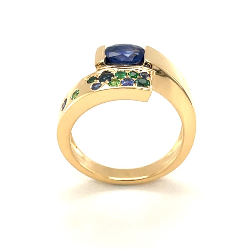 bague toi et moi moderne en or jaune et saphir proximité région lyonnaise