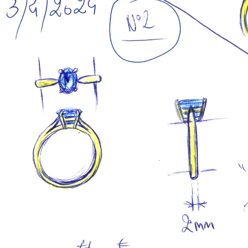 bague Tanzanite or jaune serti griffes 