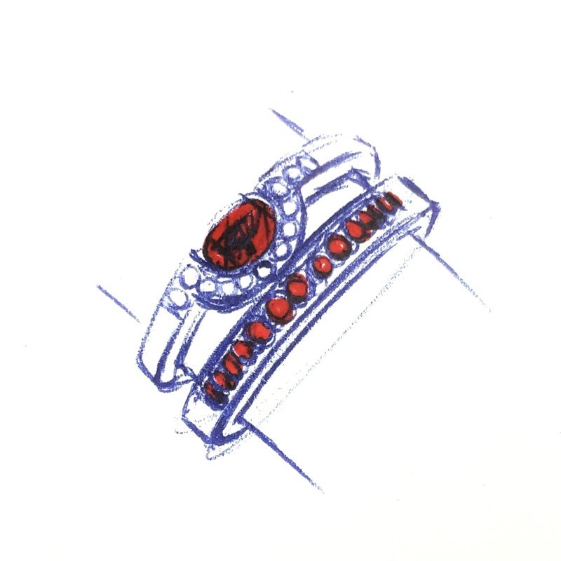 Nouvelle bague en or blanc rubis et diamants réalisée avec d’anciens bijoux une création Florentin Poyet Joaillier