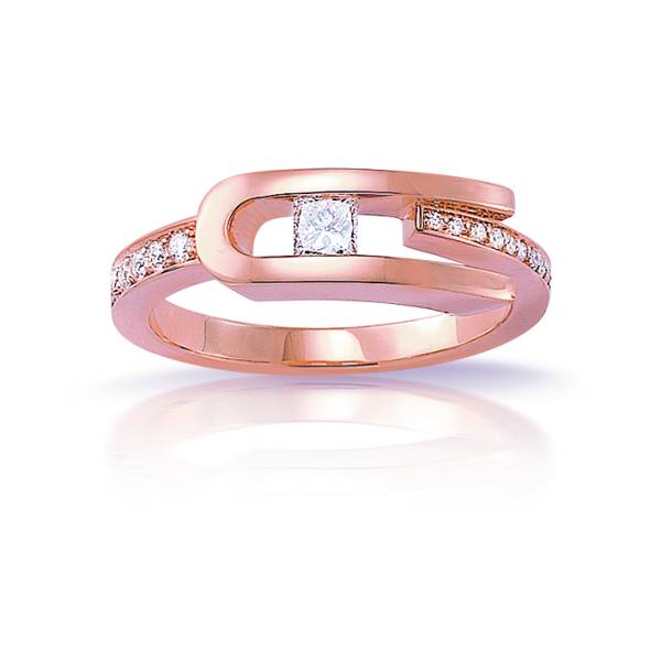 Bague en or rose et diamants taille princesse pour femme pas vue chez Florentin POYET