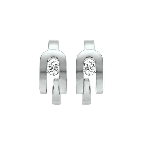 Elégance intemporelle : boucles d'oreille or blanc et diamant 18 carats collection Diapason