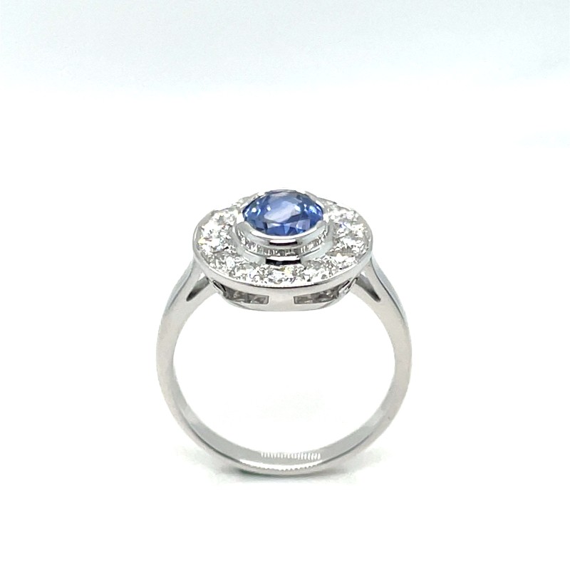 bague fiancaille saphir bleu or blanc fabriquée en France