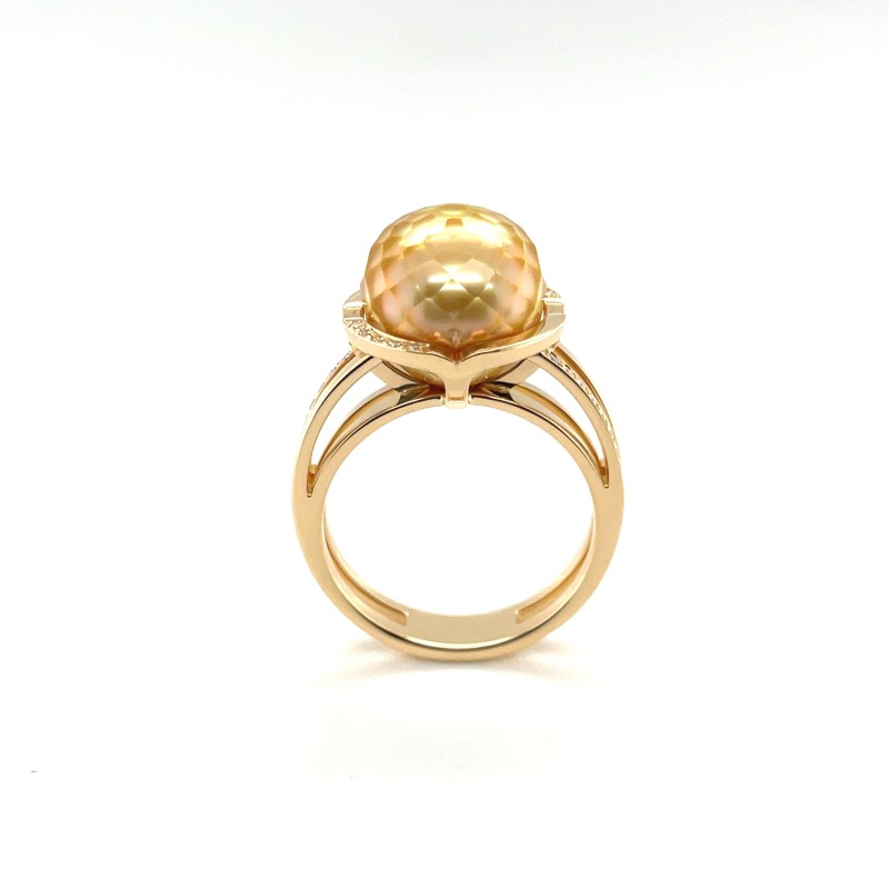 creation bague en or jaune et perle